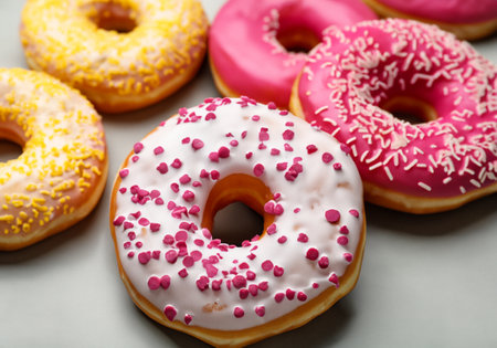 Homemade Round Glazed Donuts on tableの素材