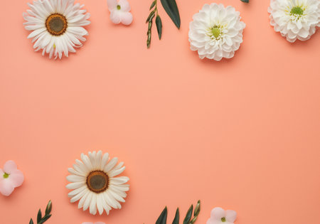 Beautiful floral wallpaper on a coral background.の素材