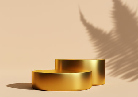 Gold metal podium on pastel beige background,Perfect platform for showing your products.の素材