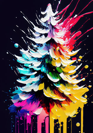 Abstract oil painting of christmas tree,Â pastel colors splashの素材