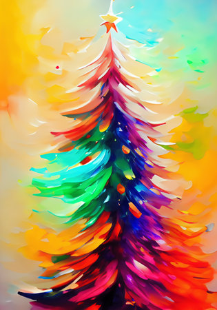Abstract oil painting of christmas tree,Â pastel colors splashの素材