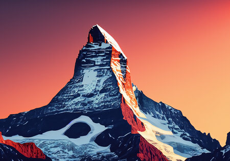 Matterhorn sunset illustration, flat design posterの素材