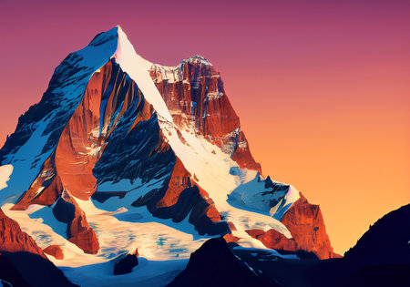 Matterhorn sunset illustration, flat design posterの素材