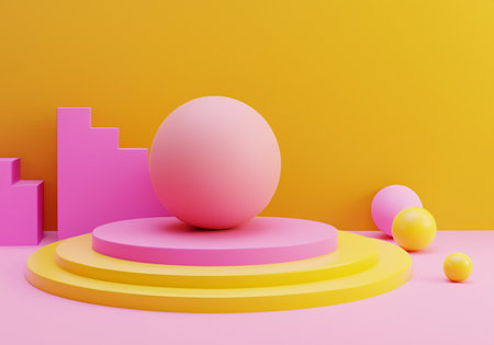 abstract geometric backgrounds concept Yellow, Pink and Orange colors.の素材