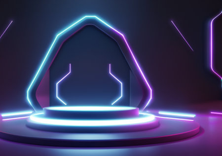 Glowing Futuristic Product Display Stand Podium BackgroundÂ の素材