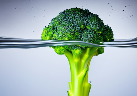Broccoli jump out from water, studio shootの素材