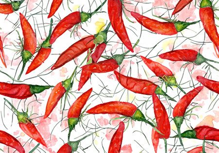 Chilis of wall art design with watercolor, art patternの素材