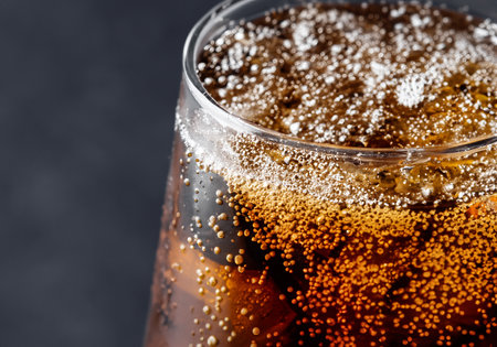 Close up Fizzy glass of cola on dark backgroundの素材