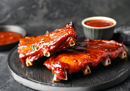 Grilled pork ribs with barbecue sauceの素材
