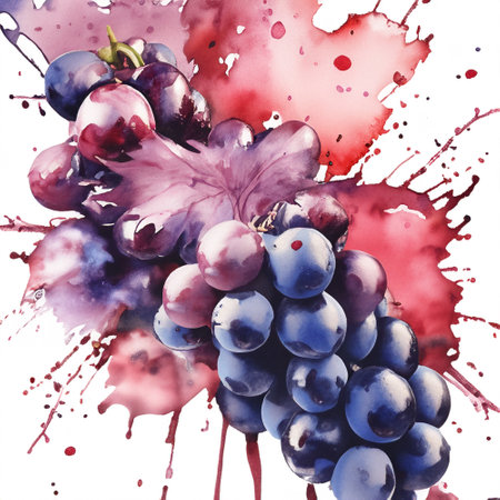 watercolor grapes with wine splash Posterの素材