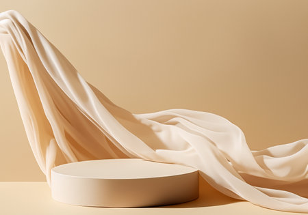 Mockup for cosmetics with podium on light beige, Copy Space for Product Presentation.Â の素材