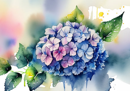 Hand painted hydrangea plant, watercolorの素材