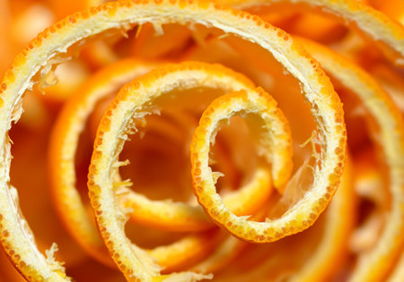Ripe orange peel macro close up backgroundの素材