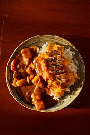 fried pork cutlet curry with rice, Japanese food styleの写真素材