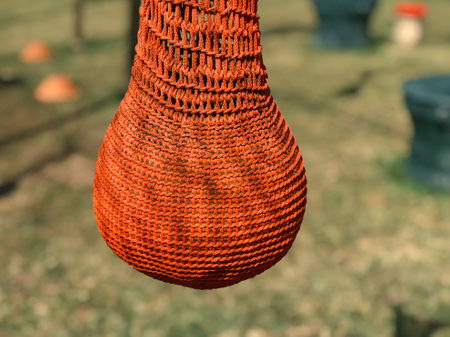 red rope sculpture texture in backyardの写真素材