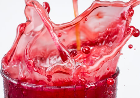 Cherries with splashes of juice on background.の素材