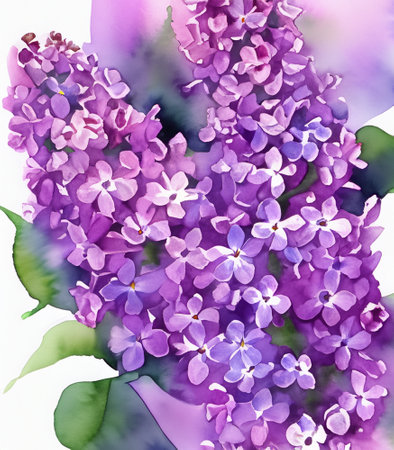 purple Lilac flower ,water colorの素材