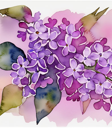 purple Lilac flower ,water colorの素材