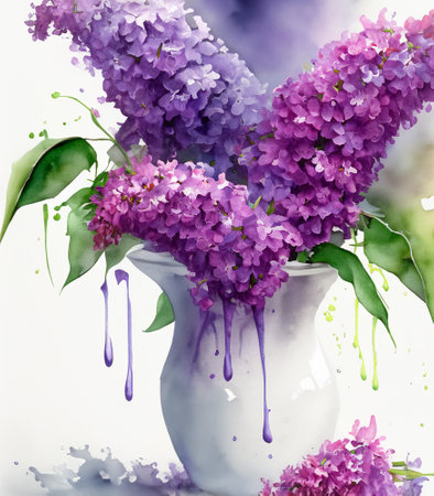 purple Lilac flower ,water colorの素材