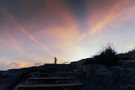 Sunset at the sea on Koh Sichang Chonburi Province, Thailandの写真素材