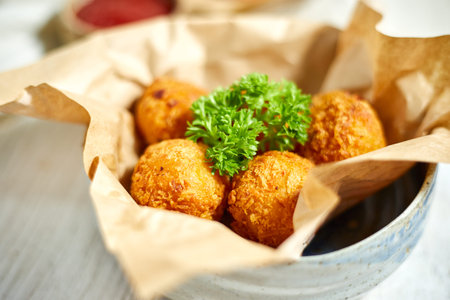 Deep fried cheese balls , selective focus