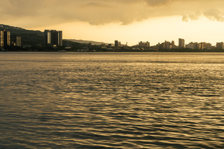 Scenery of Tamsui river with sunset in Taiwan.