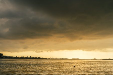 Scenery of Tamsui river with sunset in Taiwan.