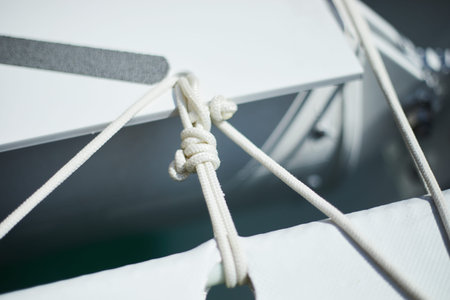 close up rope in sailboat, selective focus