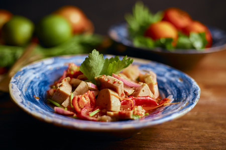 Spicy vietnamese sausage salad, thai foodの写真素材