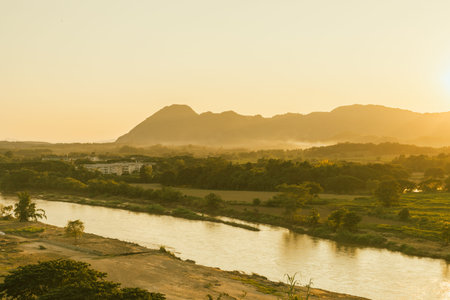 Beautiful sunset at mountain hill layer in Chiang Rai,Thailand