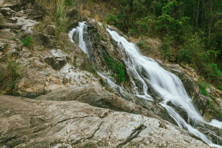 Khlong Lan waterfall , Kamphaeng Phet Province, Thailand. long exposure photo.の写真素材