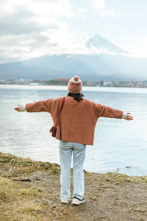 Â Tourist enjoy with Fuji Mountain at Kawaguchiko Lakeの写真素材