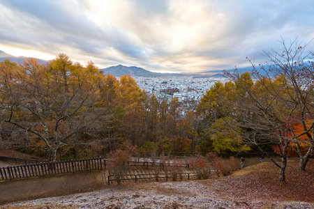 Cityscape of Fujiyoshida town in winter, Japanの写真素材