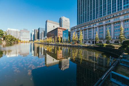 High buildings and blue sky in Tokyo, japanの写真素材