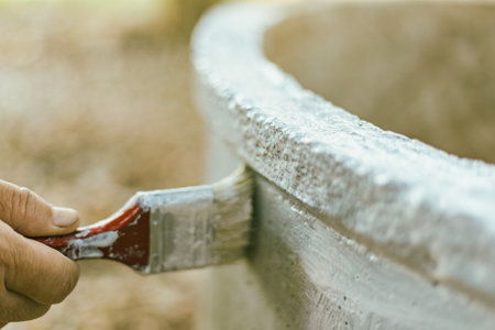 Close up  brush with white paint, selective focusÂ の写真素材