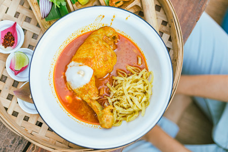 Northern Thai noodle curry soup with chicken (Kao Soi Kai)Â の写真素材