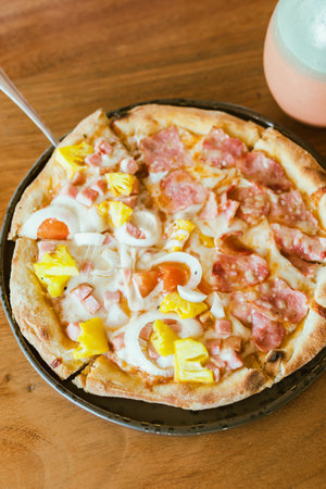 Close up homemade pizza , selective focusの写真素材