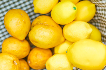 Close up basket of lemons , selective focusの写真素材