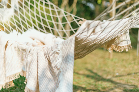 Close up cozy hammock , selective focusの写真素材