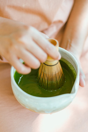 Make matcha green tea, Cafe menuの写真素材
