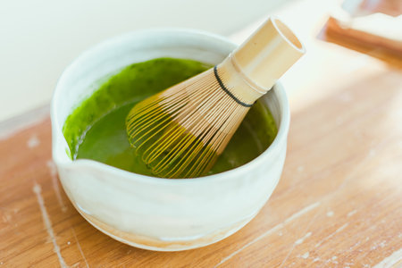 Close up matcha green tea powder in a bowlÂ の写真素材
