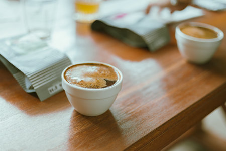 Barista preparing to test and inspecting the quality of coffee, selective focusの写真素材