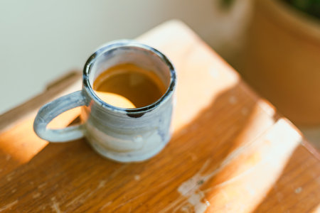 Close up espresso in ceramic cup , selective focusの写真素材