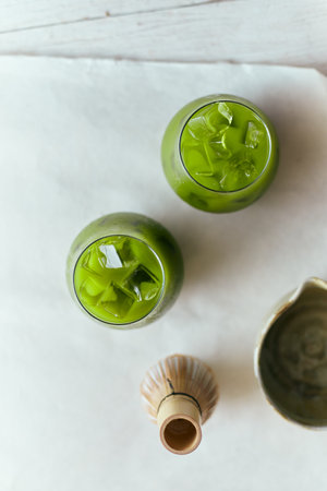 Iced pure matcha green tea, Cafe menuÂ の写真素材