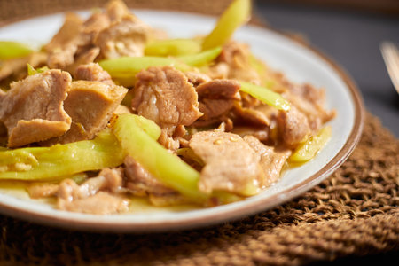 stir fried pork and green bell pepper, Thai foodの写真素材