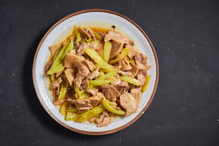 stir fried pork and green bell pepper, Thai foodの写真素材
