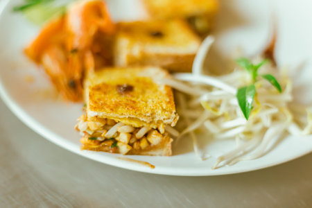 Beautiful and tasty street food on a plate, exquisite dish, creative restaurant meal conceptの写真素材
