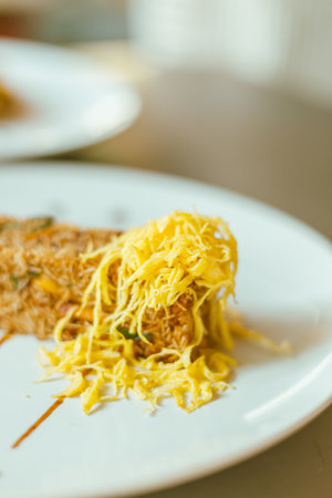 Pad thai ,Thai food ,Beautiful and tasty street food on a plate, exquisite dish, creative restaurant meal conceptの写真素材