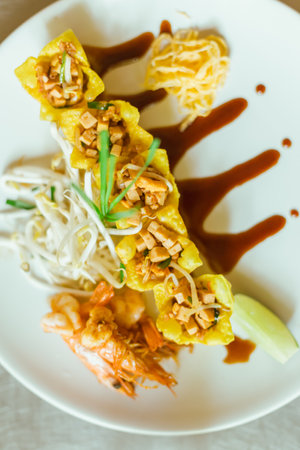Pad thai ,Thai food ,Beautiful and tasty street food on a plate, exquisite dish, creative restaurant meal conceptの写真素材