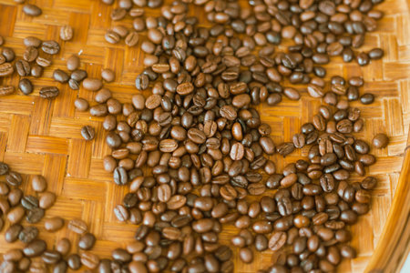 Close up Thai roasted coffee beans, selective focusの写真素材